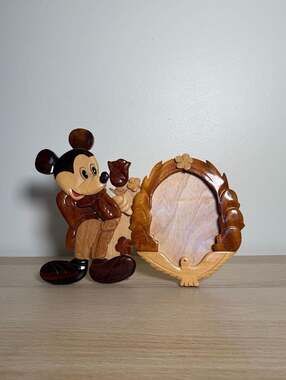 Vintage Mickey Mouse Intarsia Wood Standing Photo Frame